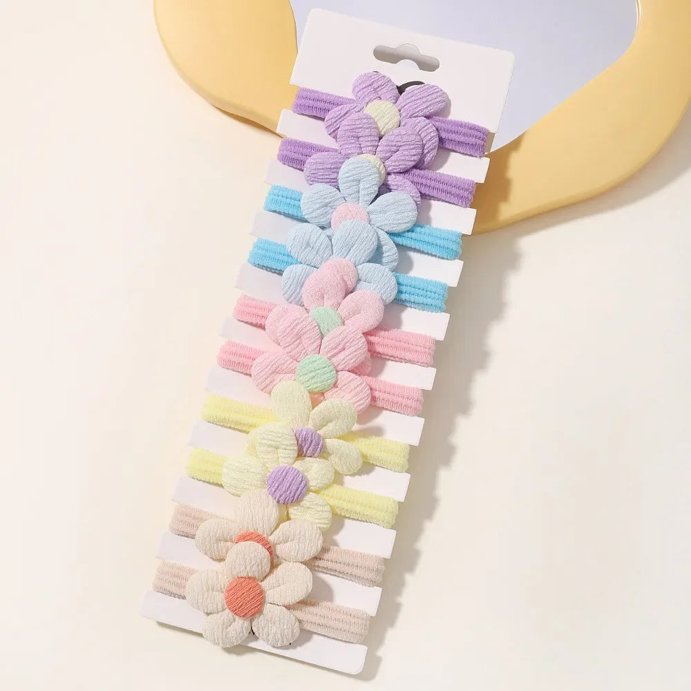 10Pcs/Lot Girls Headbands Flower Hair Strap Horsetail Head Rope Kids Braided Towel Ring Accessories