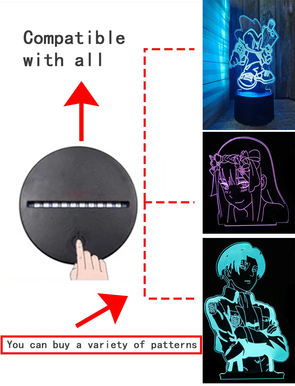 3D Illusion Night Light Messi 7 Color/16 Color Gradient Touch Switch LED Night Light Table Lamp (Crackle White)