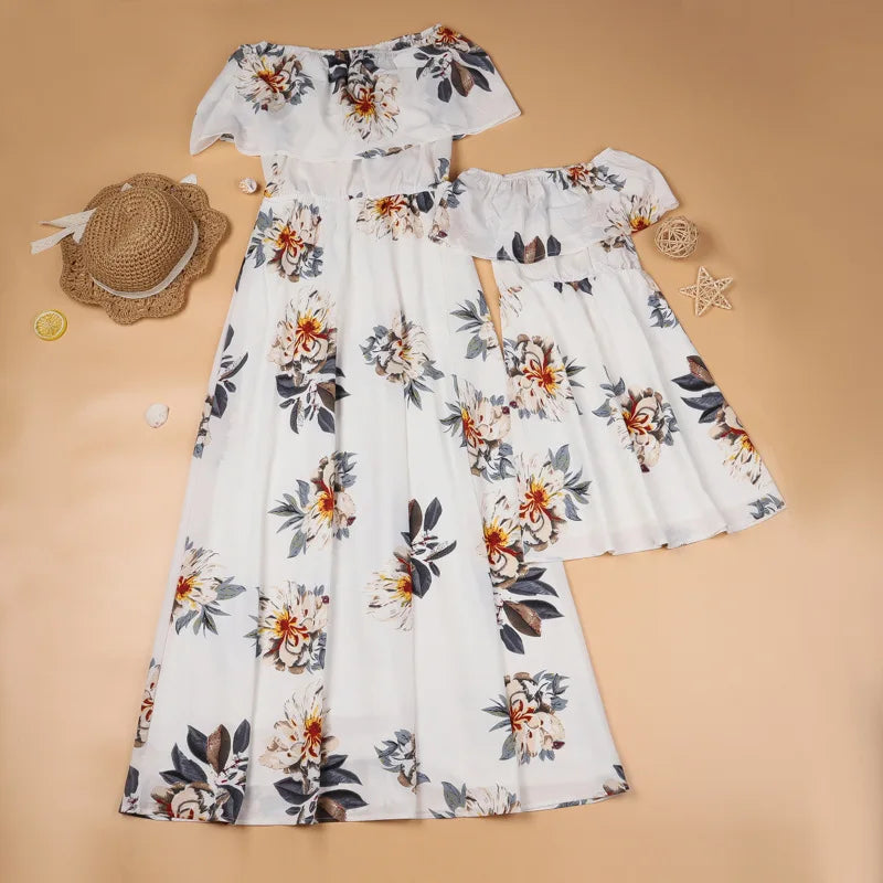 Summer Long Dress Robe Femme Casual Family Matching Outfits Boho Children's Clothing Beach Mother Daughter Dress Vestidos