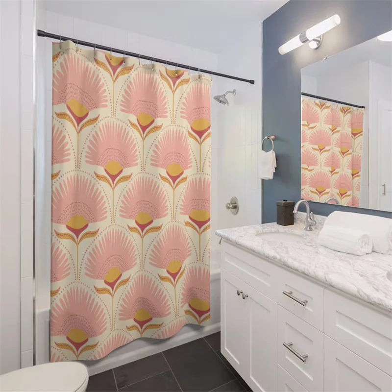 Shower Curtain Vintage Floral Pattern Art Deco Style 180x180 cm Waterproof Polyester Bath Decor