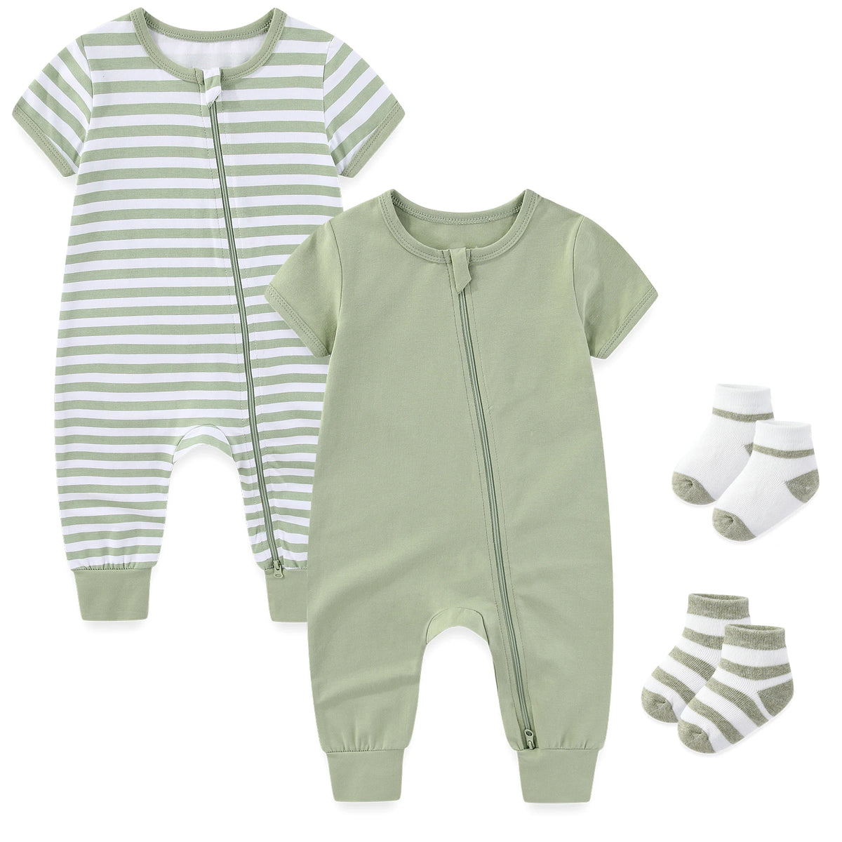 Simple Fashion Baby Unisex Jumpsuits Zipper Rompers 2 Pack Short Sleeve 0-24M Infant Clothes