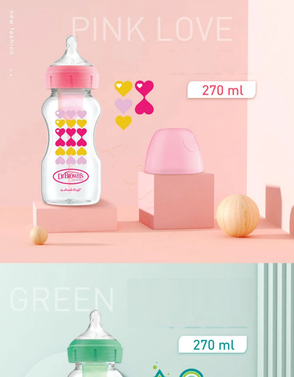 Dr. Brown's newborn baby bottle / 150ML  270ML  / wide diameter/Color printing children's milk bottle
