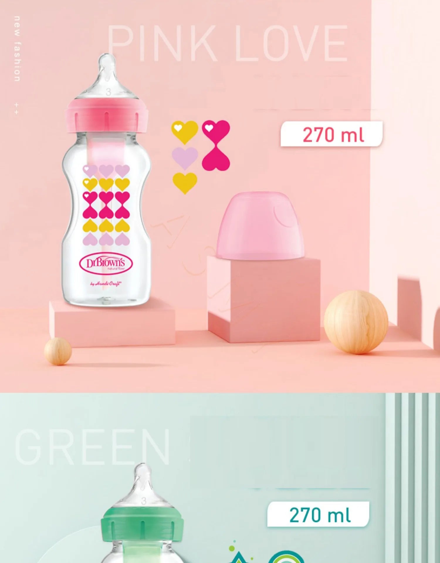 Dr. Brown's newborn baby bottle / 150ML  270ML  / wide diameter/Color printing children's milk bottle