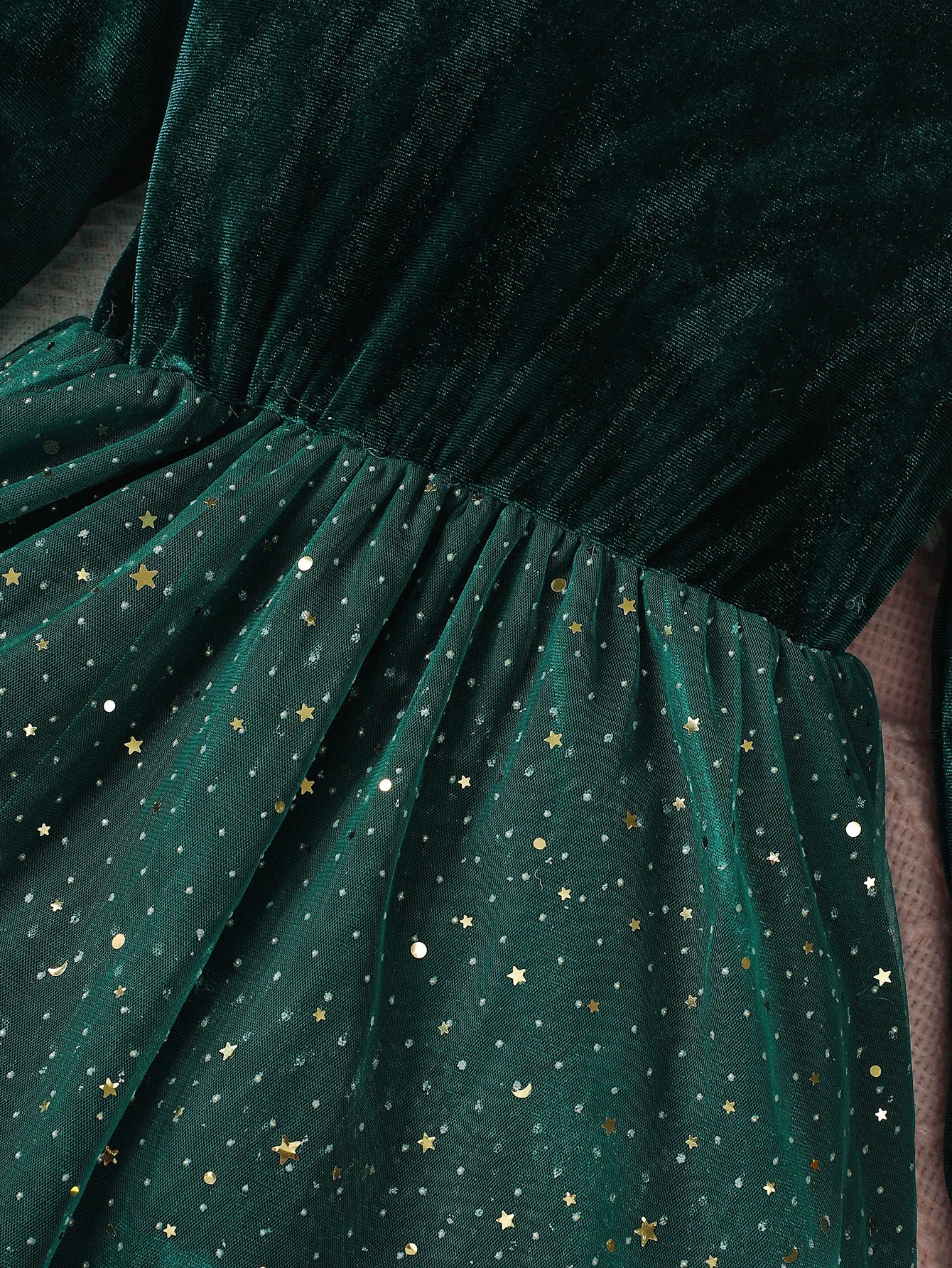 4-7 Year Children Girls Dress Round neck Satin Stars Tulle Ceremonial Dress for Girls' Spring  Autumn Fashion Party Dress
