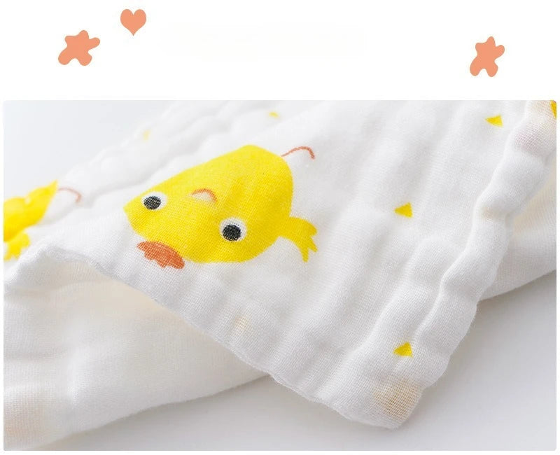 Hot New 6-Layer High-Density Cotton Muslin Baby Face Towel Cartoon Design Burp Cloth Class A Infant Washcloth Baby Accessories