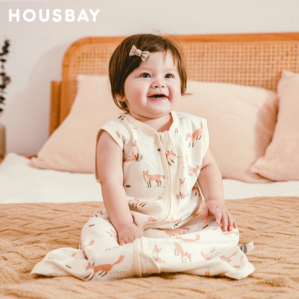 0-24 Months Baby Sleeping Bag Summer Thin Layer Sleep Sacks 0.5Tog One-Piece Sleepwear Beige Wheat Printed Anti-Kick Blanket