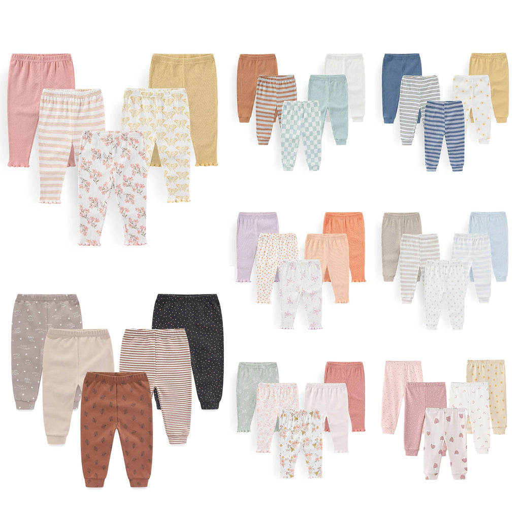 Kiddiezoom 5 Pcs/Lot Cute Cartoon Baby Boy Girl Pants 0-12Months Cotton Soft Newborn Pants