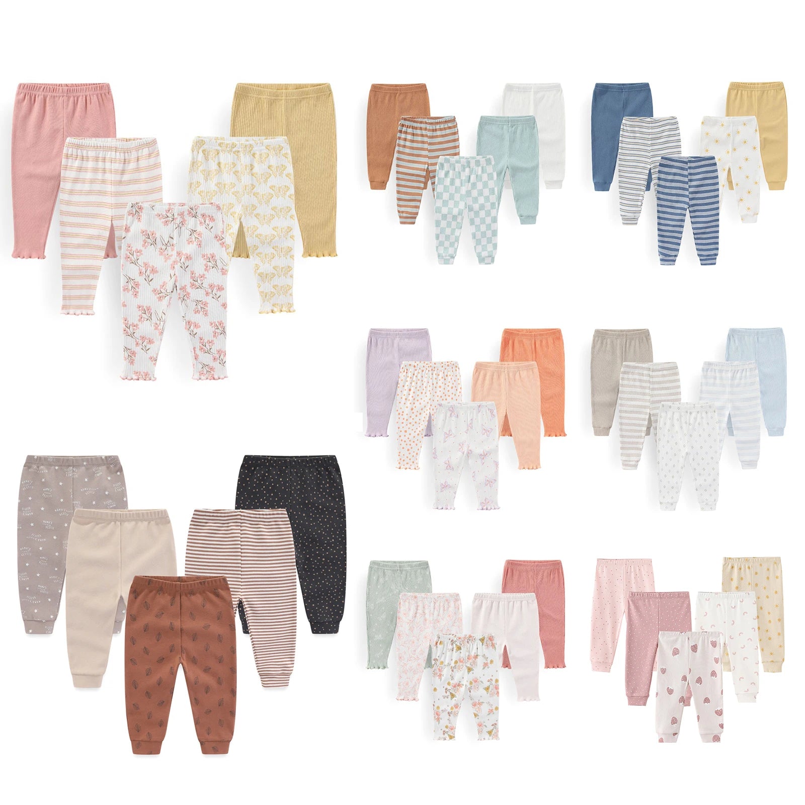 Kiddiezoom 5 Pcs/Lot Cute Cartoon Baby Boy Girl Pants 0-12Months Cotton Soft Newborn Pants