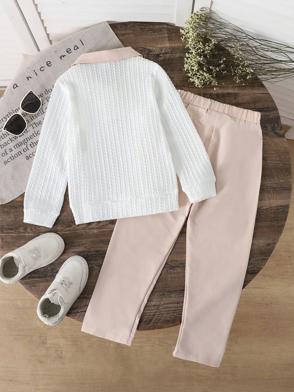 4-7 Year Boys' Set Solid Color Twisted Strip Long Sleeve+Long Pants 2Pcs/Set Suitable for Boys' Spring Autumn Casual Clothing