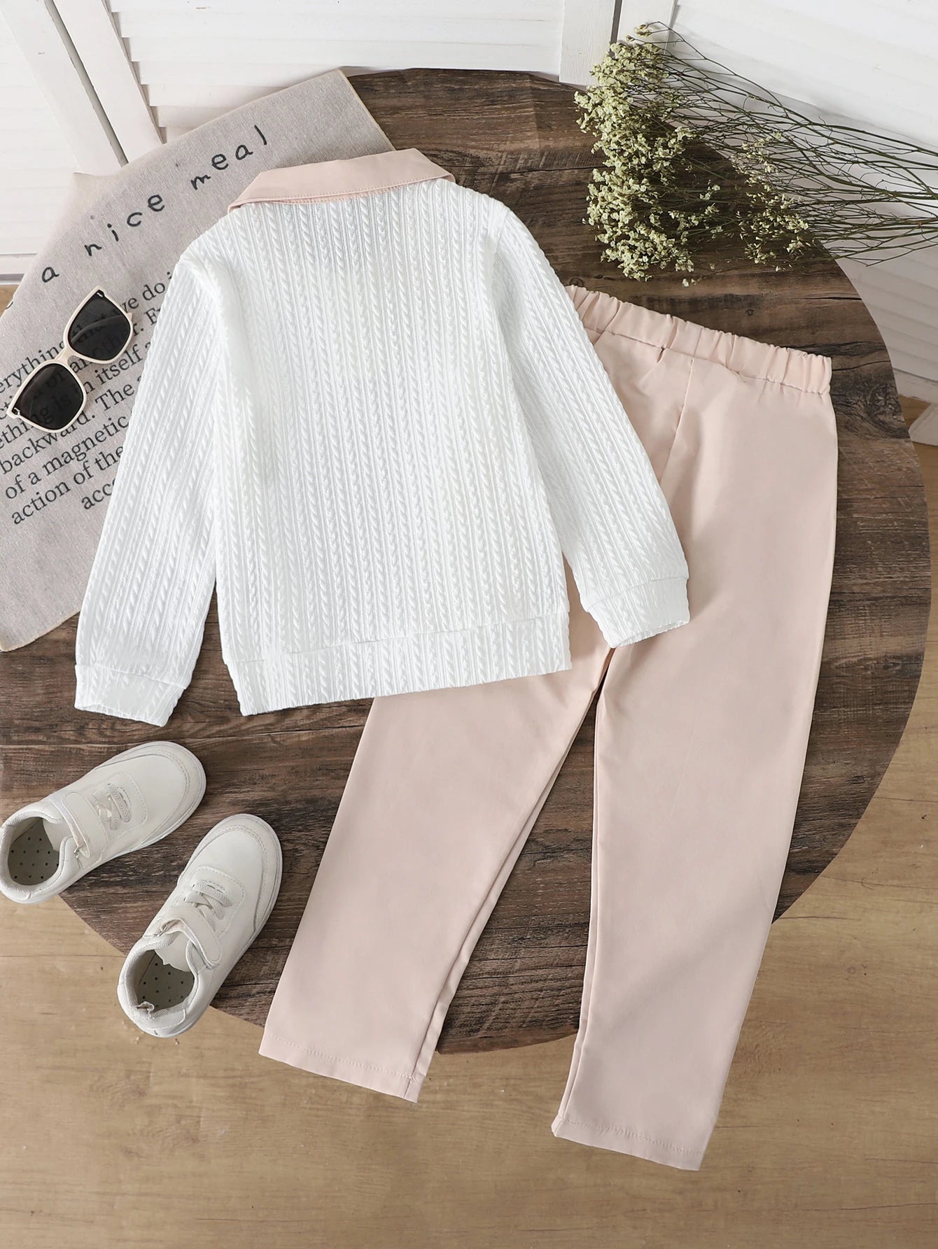 4-7 Year Boys' Set Solid Color Twisted Strip Long Sleeve+Long Pants 2Pcs/Set Suitable for Boys' Spring Autumn Casual Clothing