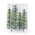 3D Digital Printed Shower Curtain, Thickened Waterproof Bathroom Curtain, Evergreen Tree Pattern Shower Curtain, Abstract Watercolor Tree, Waterproof and Anti-Fog Shower Curtain, No-Drill Set Bathroom Curtain