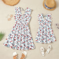 Parent-child Backless Dress Mummy Daughter Summer Floral Vestidos New Children Printed V-neck Gown Family Short Sleeve Clothing