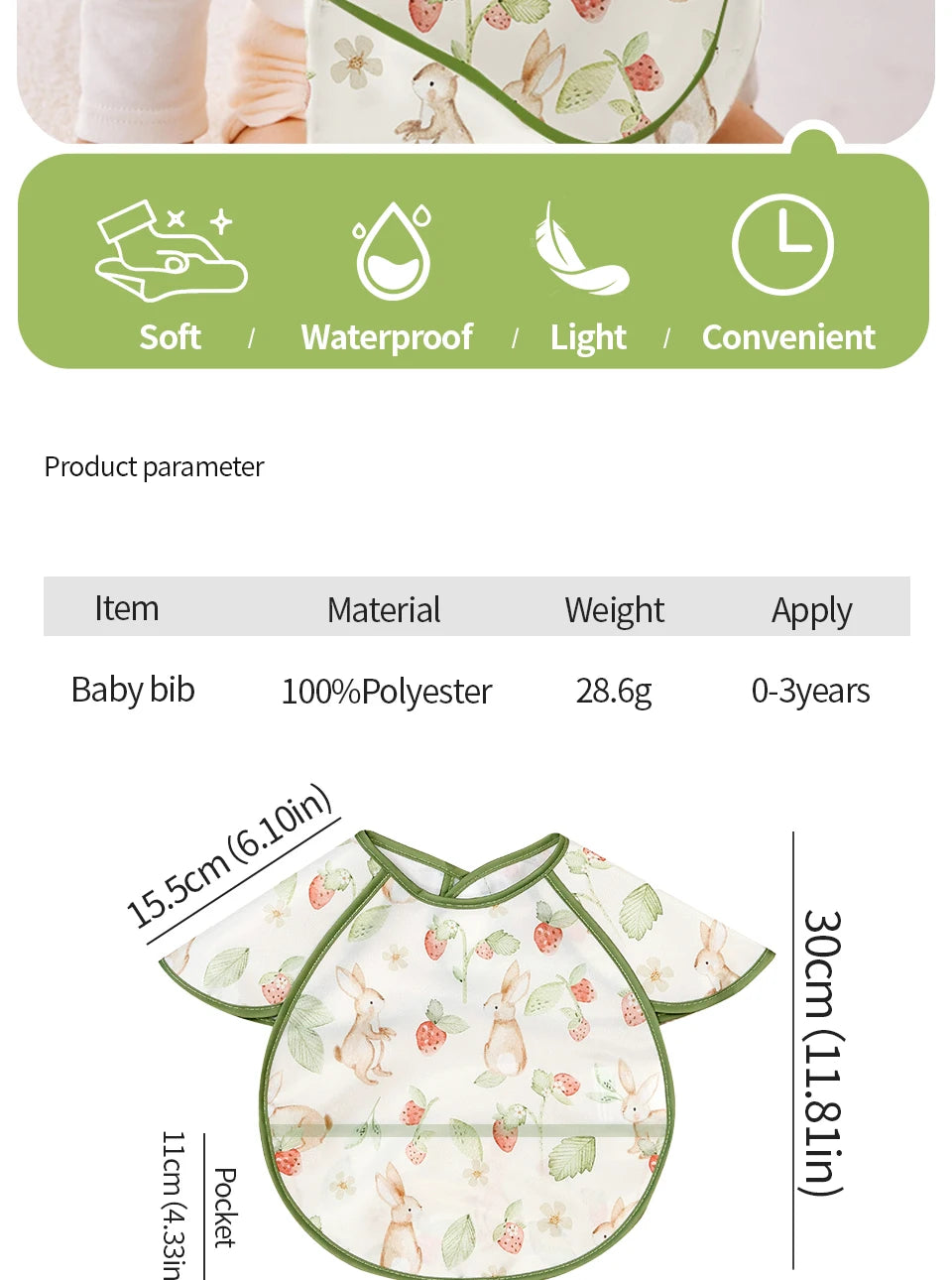 Elinfant New Fashion Pattern Waterproof Pocket Lunch Feeding Bibs Reusable Baby Bibs Cute Children Baby Apron Kids Burp Cloths