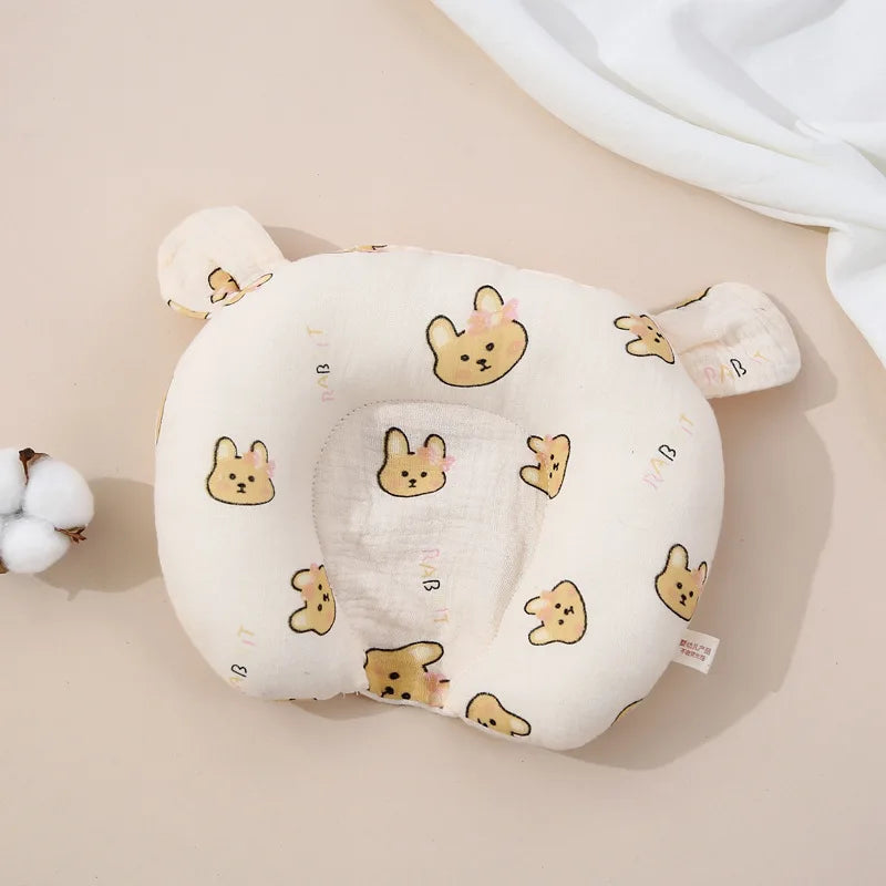 Baby Pillow For Newborns Soft Breathable Cotton Pillow With Cartoon Bear Ear Print For Sleep 0 To 24 Months