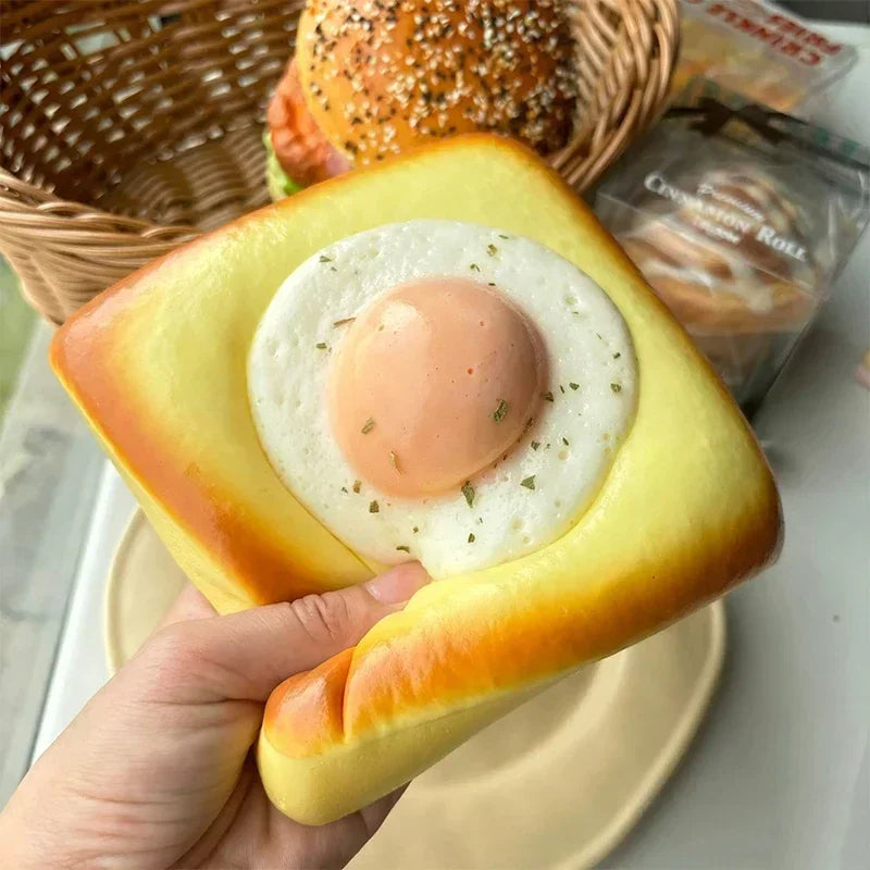 3D Realistic Fried Egg Toast Squishy Fidget Toy Slow Rising Stretchable Squeeze Decompression Toy Best Friend Gift for Adults
