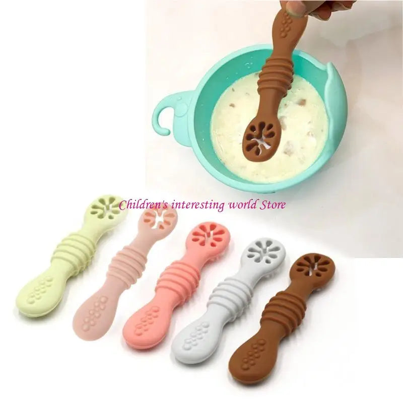 Baby-Led Weaning Silicone Spoon Learning Feeding Training Utensils Newborn Toddler Tableware 425F