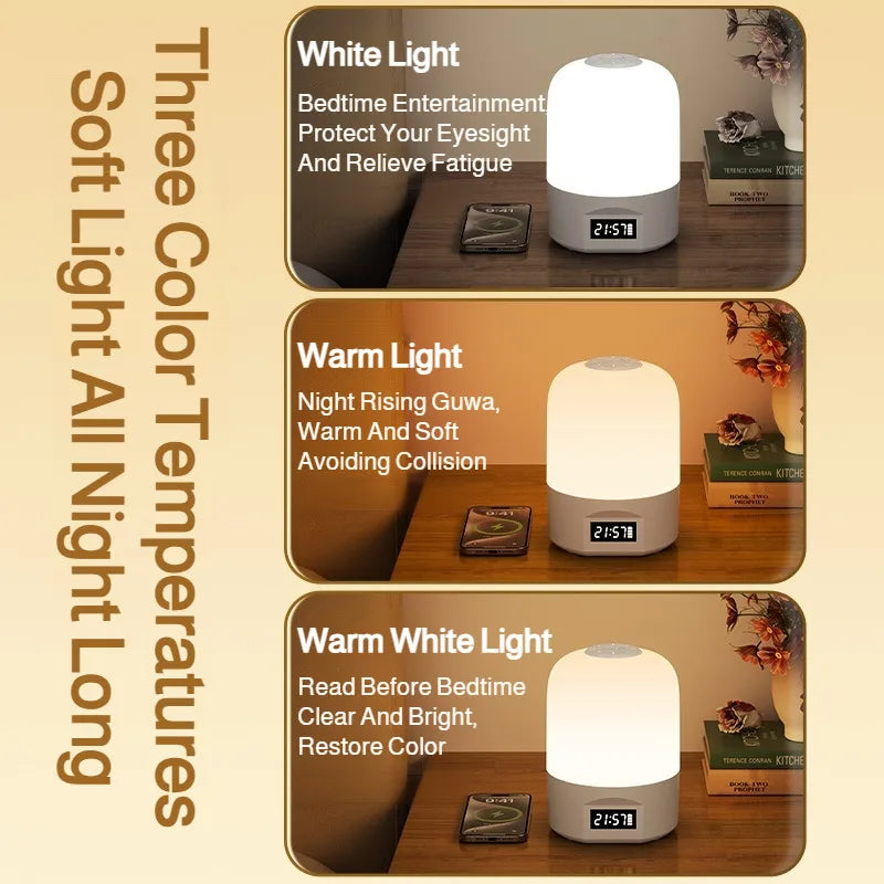LED Bedside Lamp with Clock Display Touch Control Dimmable Night Light USB Rechargeable for Bedroom Baby Feeding