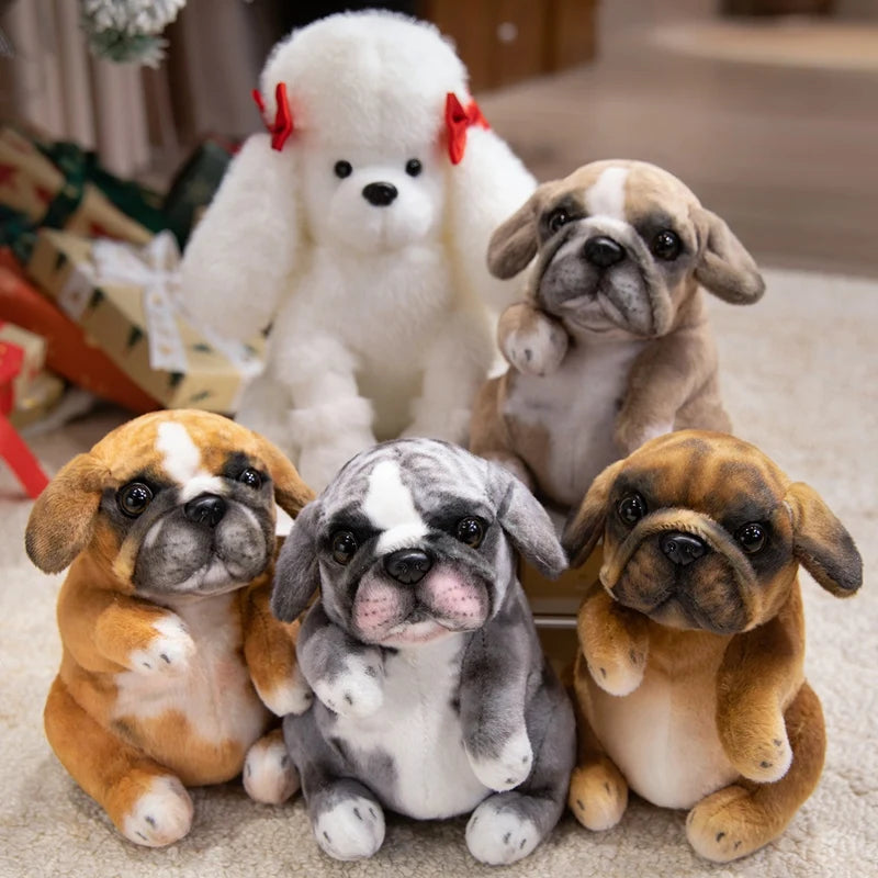 Realistic Sitting Poodle Pug Puppy Plush Toy Stuffed Doggy Cute Fluffy Pet for Room Decor Children's Birthday Gift