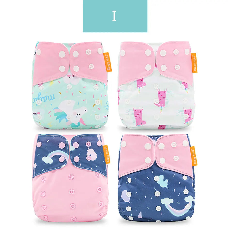 HappyFlute 4 Piece Set Hot Sale OS Pocket Diaper Adjustable&Reusable Absorbent Ecological Nappy Baby Cloth Diaper