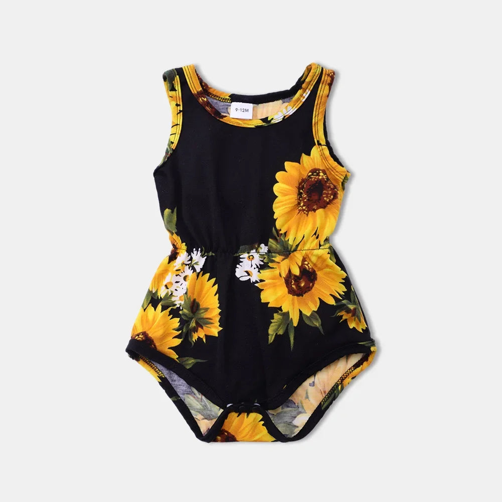 Summer Family Matching Outfits Women Jumpsuit Beach Girls Dresses Vestidos Baby Romper Mother Daughter Dress Children's Clothing