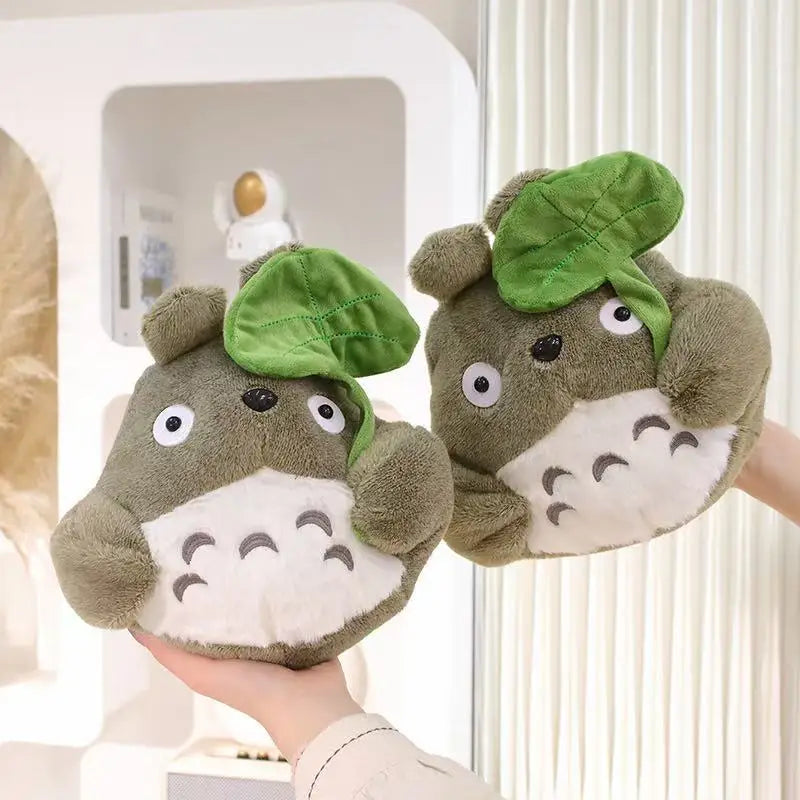 Hot Cartoon Totoro Hold Lotus Leaf Plush Toy Kawaii Japanese Style Figure Doll Stuffed Chinchilla Plushies Birthday Gifts Girl