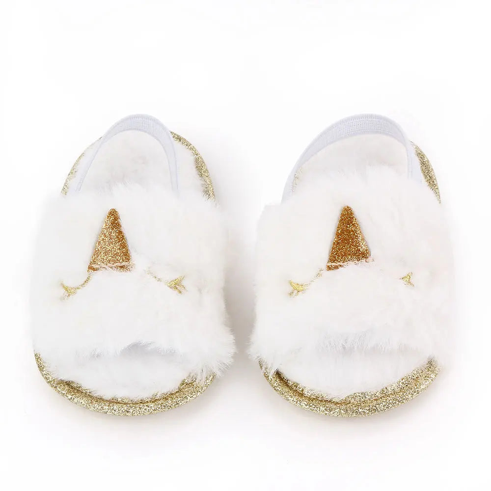 Spring Winter Fashion Multicolor Faux Fur Baby Girl Slipper Non-slip Newborn Cute Infant Toddler Crib Dress Shoes First Walkers