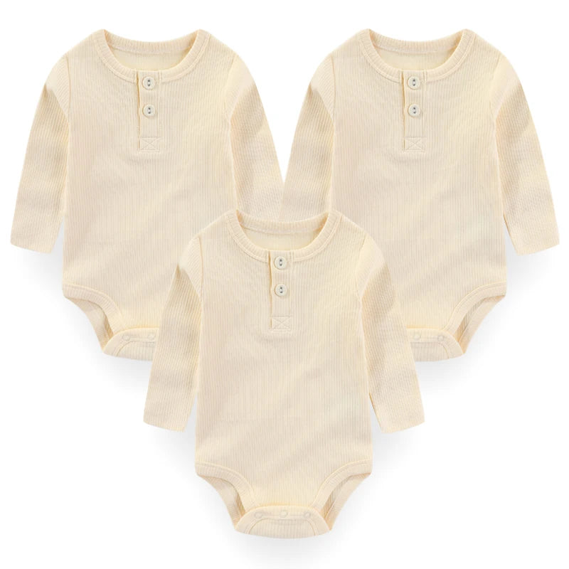 Brand 3-Piece Solid Color Baby Unisex Bodysuits Long Sleeve Newborn Rompers 0-24 Months Four Seasons Infant Clothes