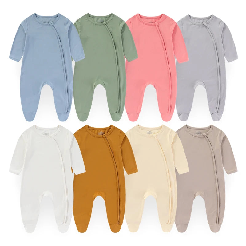 1-Piece Four Seasons Unisex Baby Footed Jumpsuit Solid Color Newborn Boy Girl Zipper Romper Soft Infant Clothes