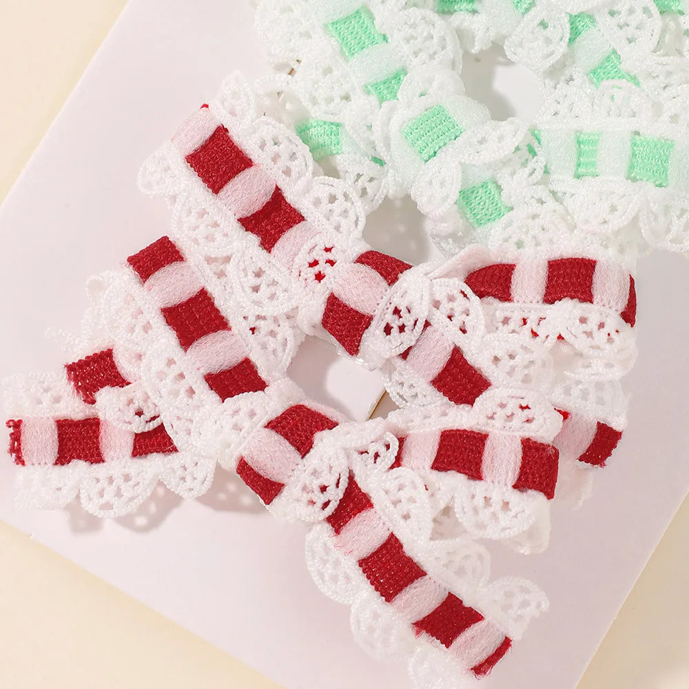 8pcs/set Ins Sweet Cute  Bows Hair Clip Fresh Printing Checkered Hairgripes Lace for Girls Striped Yarn Barrette Gifts