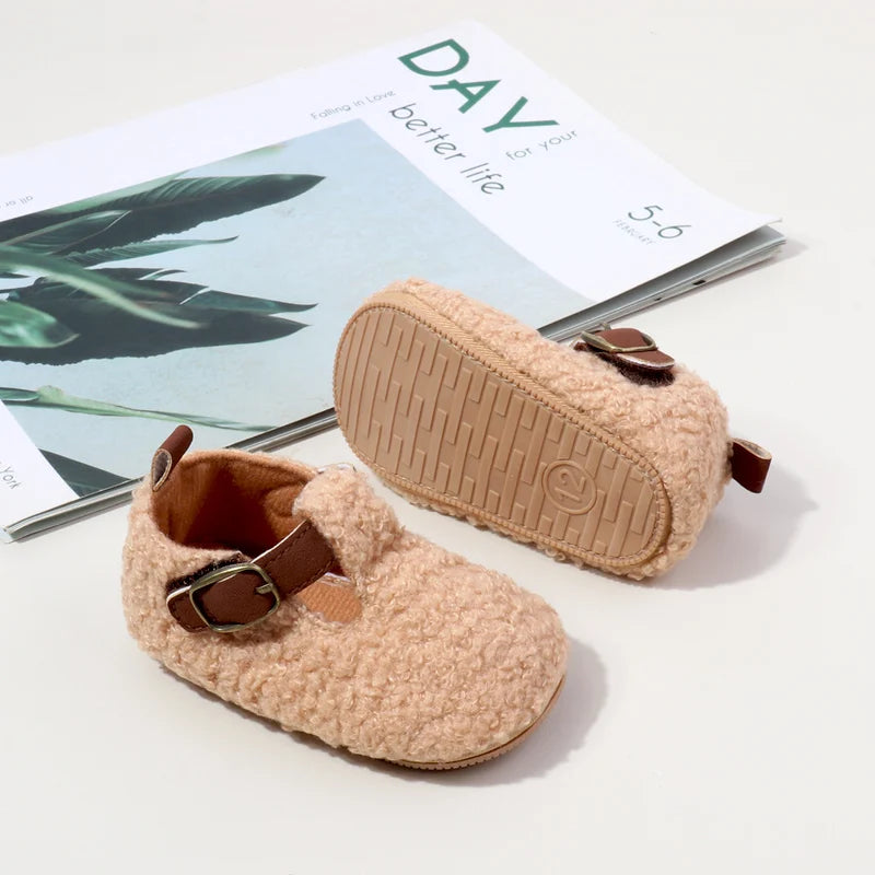 Winter Cute Baby Girl Boy Velvet Cotton Shoes Warm Plush Comfortable TPR Sole Anti Slip Solid High Quality Walking Shoes BMB4005