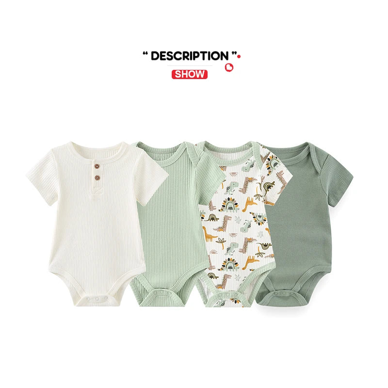 Cartoon Cute 4-Piece Baby Boy Girl Bodysuits Cotton Soft Newborn Unisex Onesies 0-12M Short Sleeves Infant Clothes