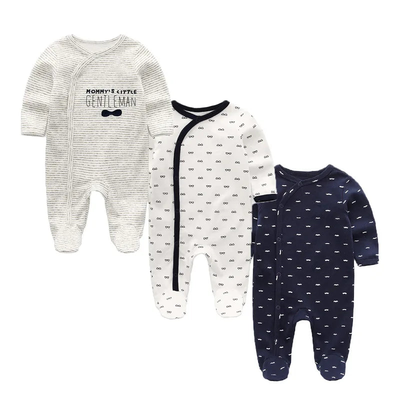 kiddiezoom 3 Pcs/Lot Autumn Winter Cartoon Long sleeve Baby Boy Girl Romper 100%Cotton Soft Newborn Clothing