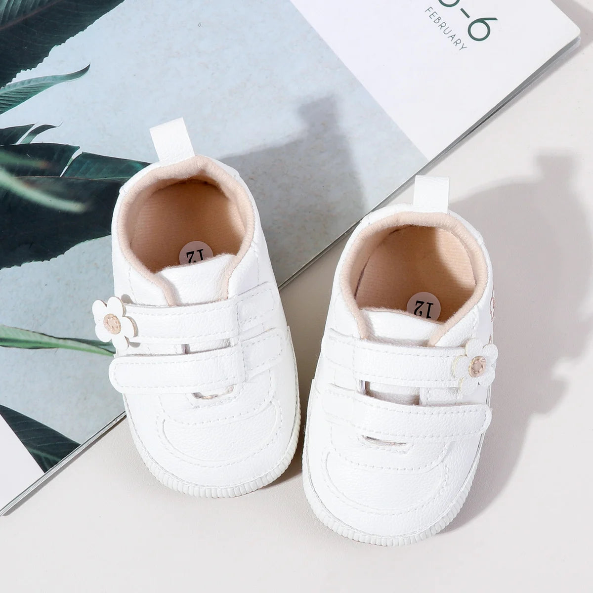 Spring and Autumn New Style Boys' and Girls' Baby Shoes Flower Pattern PU Casual Shoes 0-1 Years Old Learning Walkers Shoes