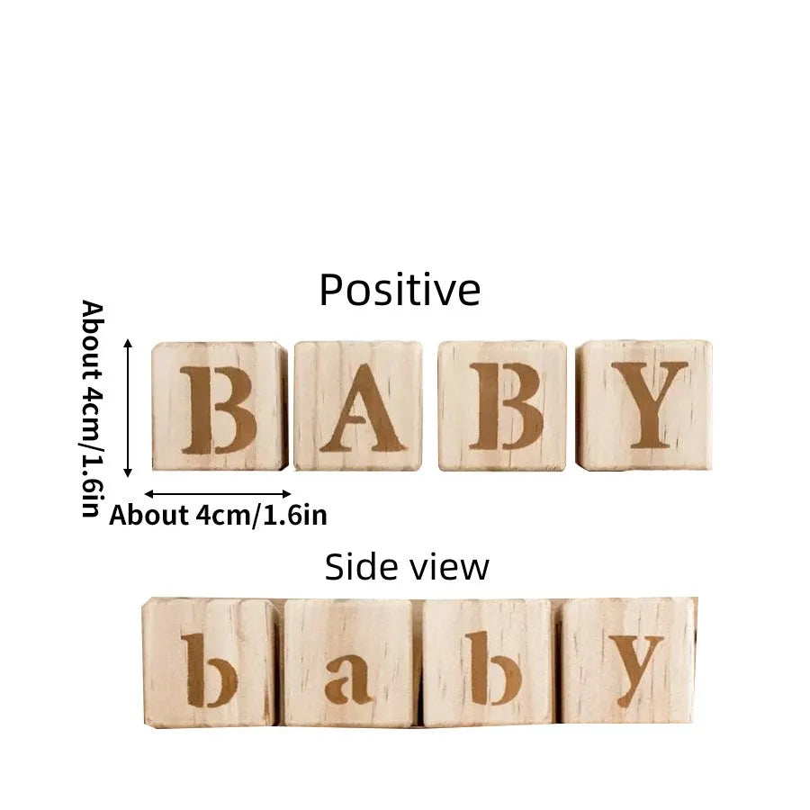 4Pcs/Set Nordic Style Beech Wood Blocks Uppercase and Lowercase Baby Double-Sided Engraving Artistic Wood Block Decoration Home Room Shelf Decoration Ornaments Room Letter Wood Block Ornaments Wooden Crafts Christmas H