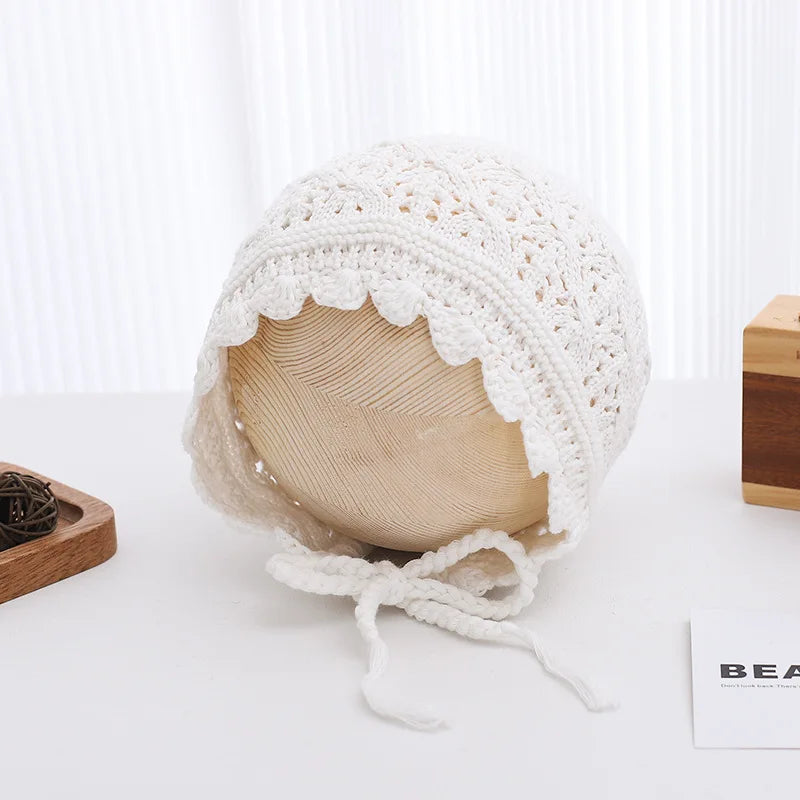 Solid Color Lace Turban Baby Hat Knitted Newborn Girls Hat Model Hn-001 Wholesale