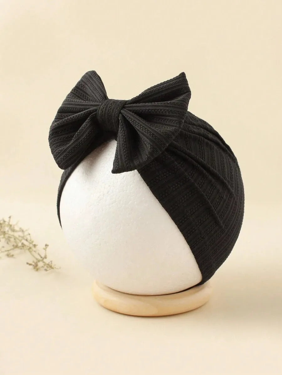 3pcs/set Baby Strips Bow Bonnet Solid Color Breathable Soft Turban For Infant Girls Large Bow Beanie For Photograph Headdress