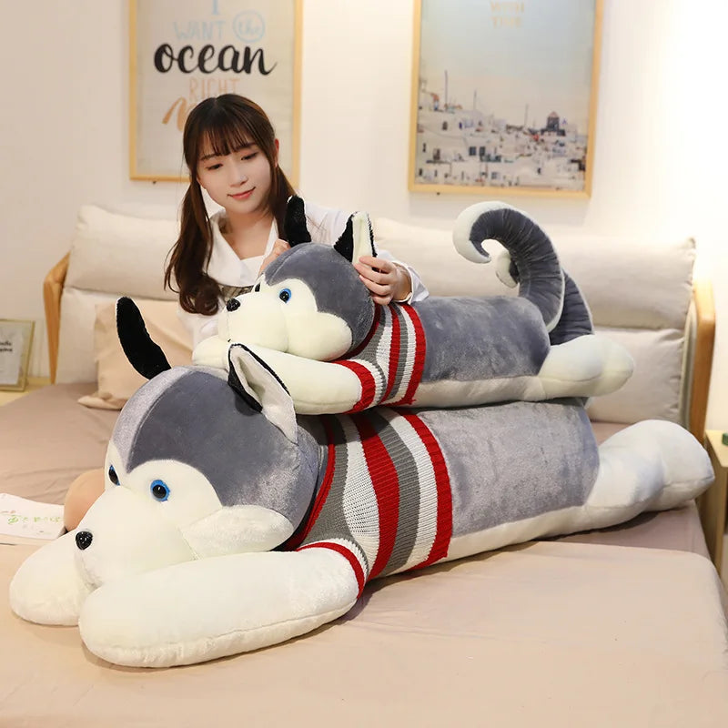 Hot New Huggable Giant Dog Plush Toy Soft Stuffed Husky Long Pillow Cartoon Animal Doll Sleeping Cushion Home Decor Kids Gift