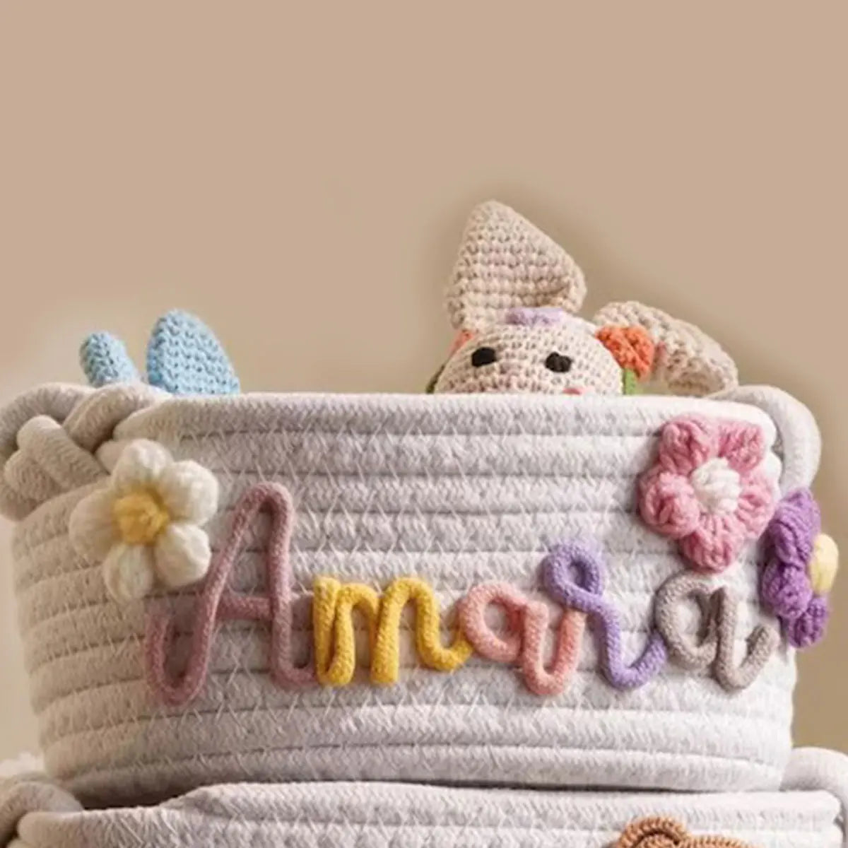 Personalized Cotton Rope Storage Basket with Letter – Handmade Gift & Easter Basket