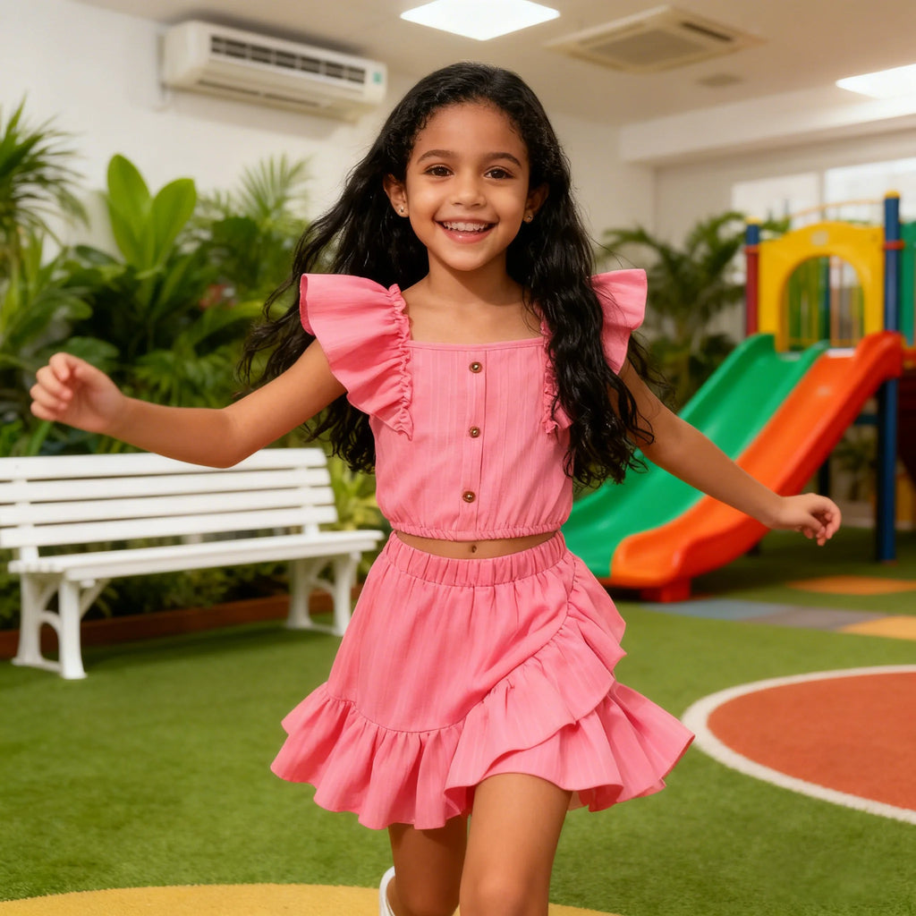 8-11 Year old girl's set with Ruffled Wave stripe Top and Irregular Design Skirt children's  Girl fashion Set