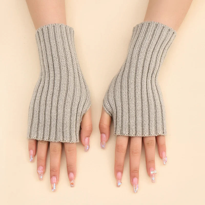 Autumn Winter Fashion Warm Fingerless Solid Color Ribbed Knitted Short Gloves Arm Warmers