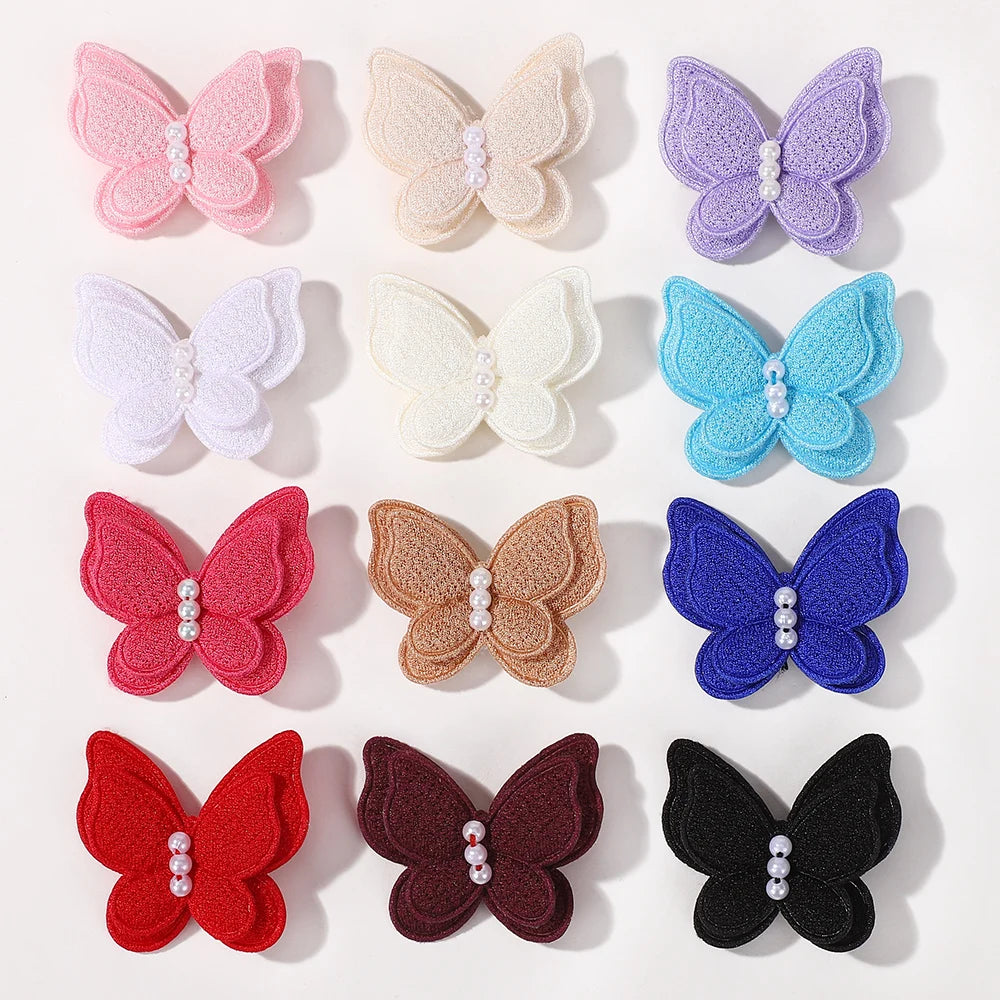 20Pcs Random Color Butterfly Hairpins Girls Lovely Hair Bangs Hairclip Handmade Pearl Boutique Kids Head Clips