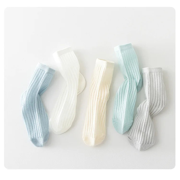 5 Pairs Cotton Childrens Mesh Socks Soft Thin Spring Summer Sock Kids Baby Solid Color Sock Boys Girls Breathable Casual Sockens