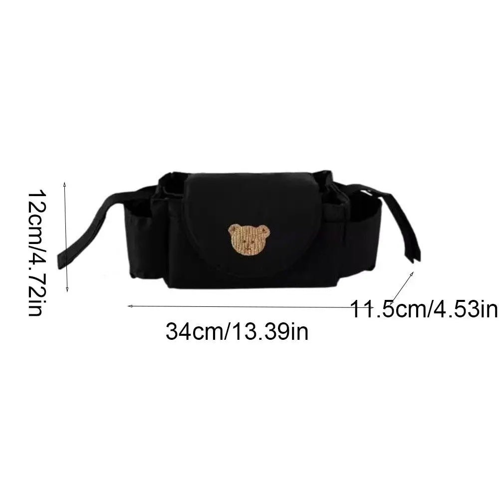 Cartoon Stroller Organizer Bag Bear Cloth Pram Storage Bag Large Capacity Multi Pocket Stroller Hanging Bag