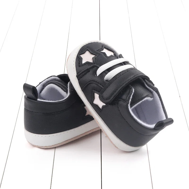 2025 Spring And Autumn Baby Boy and Girl Shoes Soft PU Anti-slip Casual Prewalking Shoes for 0-18M First Step Shiny Stars BC2275