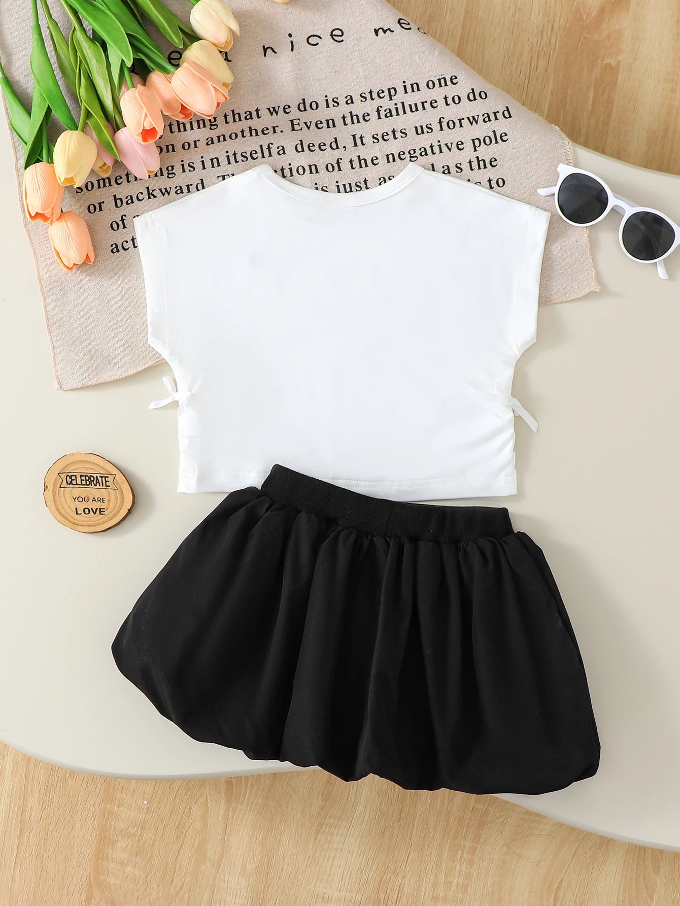 Summer Baby Girl Set Round Neck Small Bow Sleeveless+Black bud skirt Half Skirt 2Pcs/Set 0-3 Year Old Baby Girl Fashion Set
