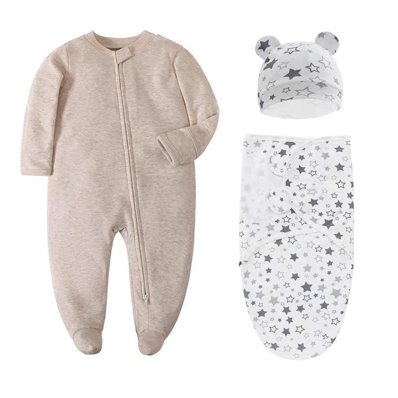 Newborn Baby Footed Pajamas Zipper Romper Long Sleeve Cotton Jumpsuit Solid White 0-12 Months Unisex Fashion Baby Clothes