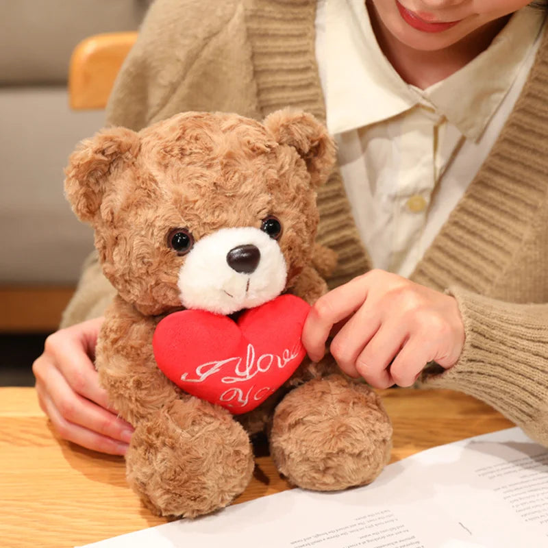 Wholesale Creative 16/25CM Bear Plush Toy Red Heart Romantic Rose Doll Soft Handmade Holding Flowers Bear Doll Home Decoration