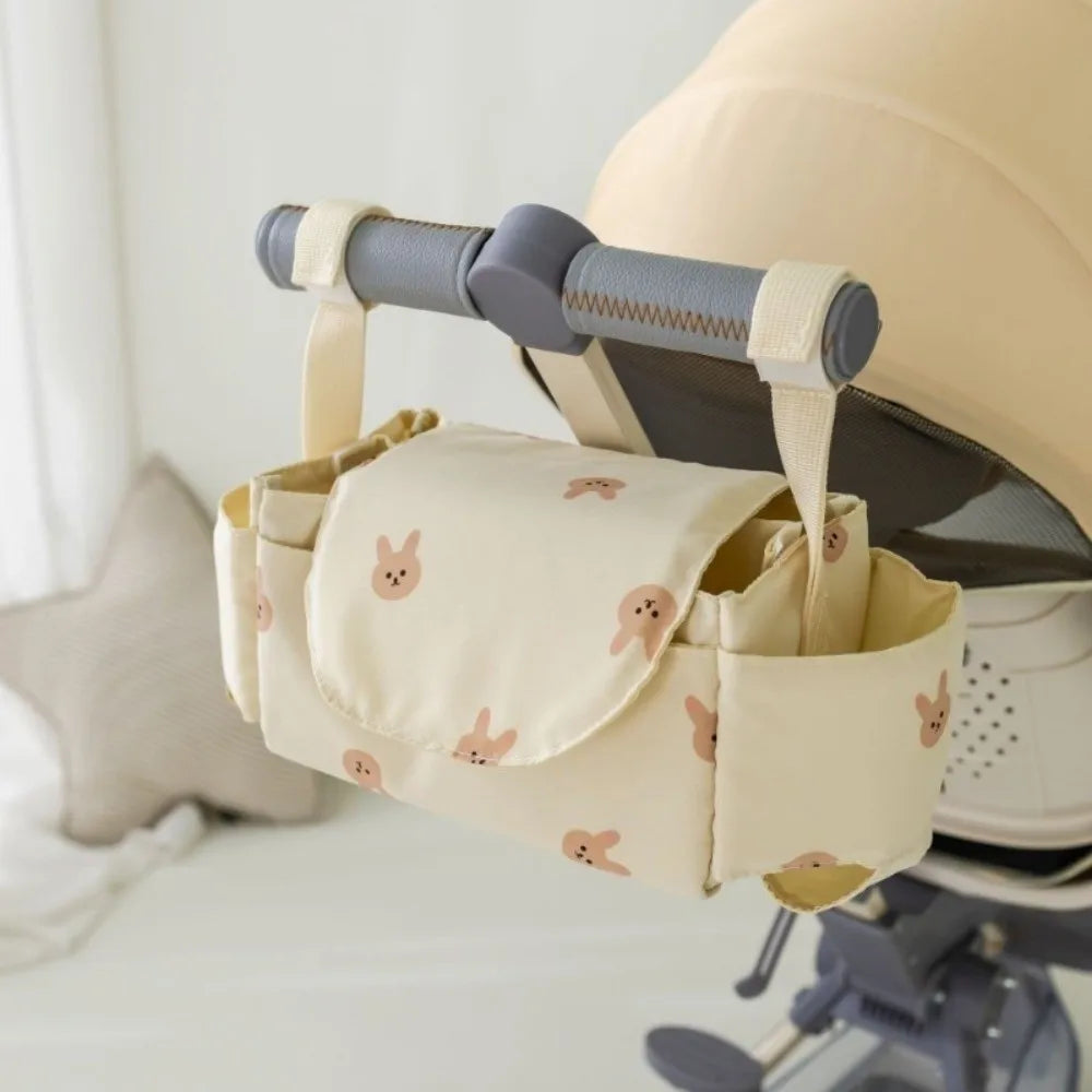 Cartoon Stroller Organizer Bag Bear Cloth Pram Storage Bag Large Capacity Multi Pocket Stroller Hanging Bag