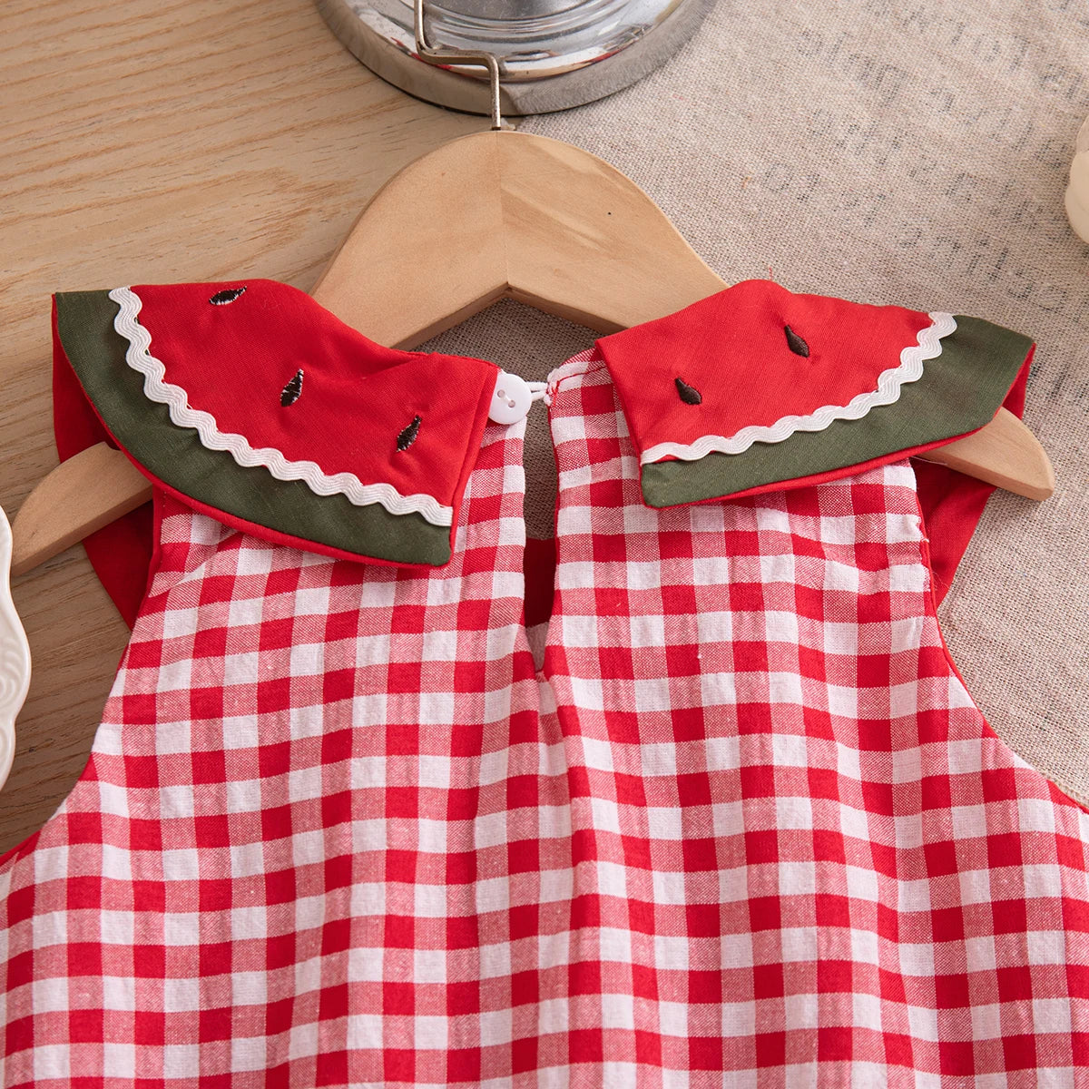 Baby Girl Dress Summer Cotton Solid Color Grid Watermelon Round Neck Sleeveless Girl Dress Cartoon Cute Beach Baby Girl Clothing