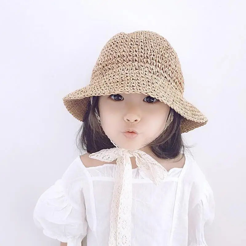 Fashion Lace Baby Hat Summer Straw Bow Baby Girl Cap Beach Children Panama Hat Princess Baby Sun Hats and Caps for Kids 1PC